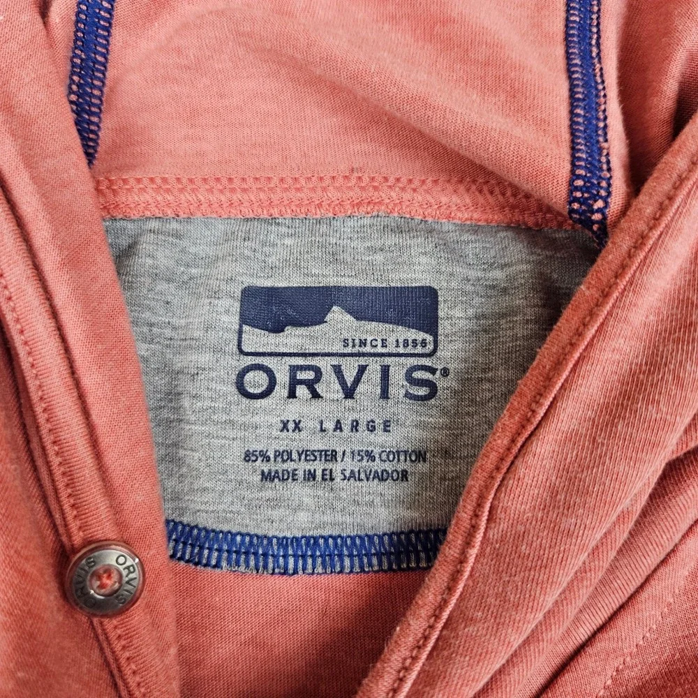 Orvis Pullover Hoodie Men's XXL Salmon Pink Lightweight Long Sleeve - Picture 2 of 6